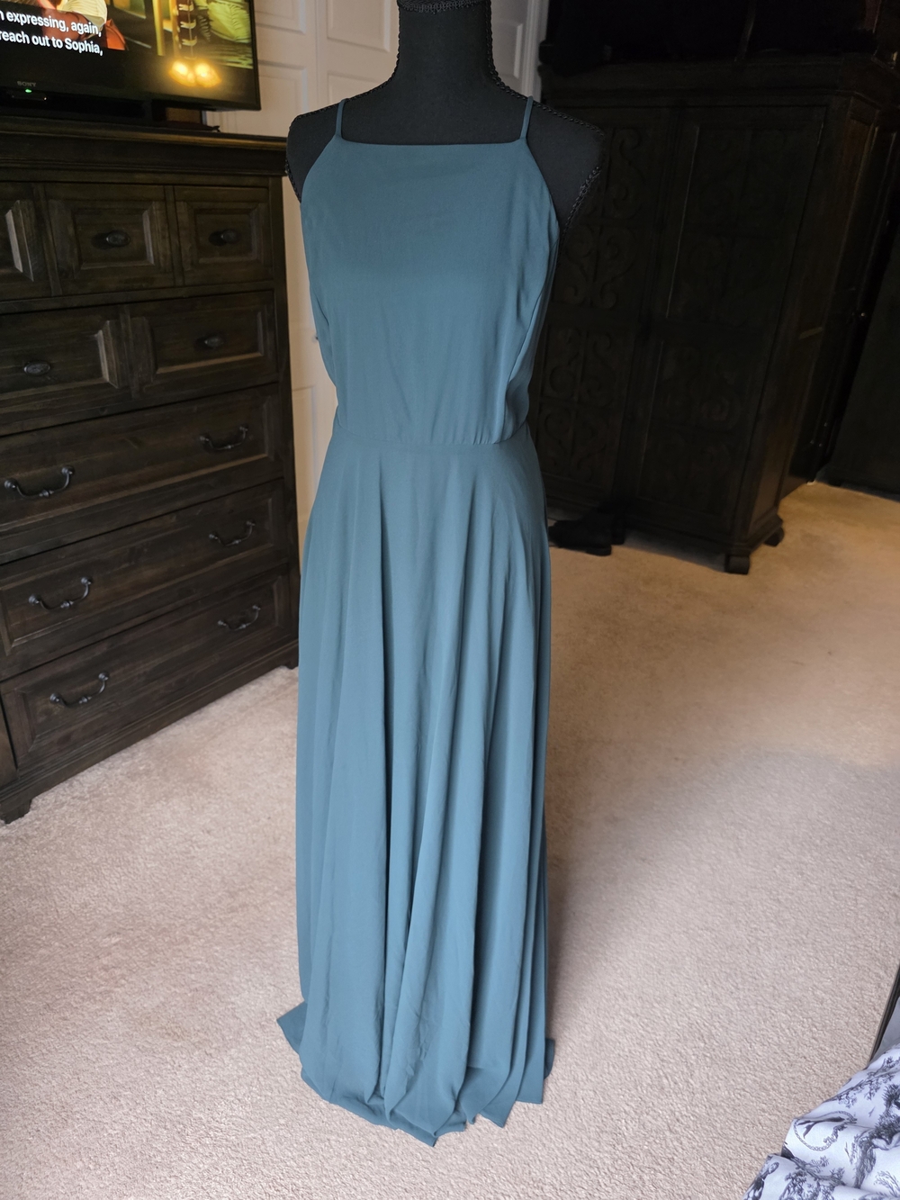 Lulus Large Teal Green Open Back Maxi Dress Formal Bridesmaid